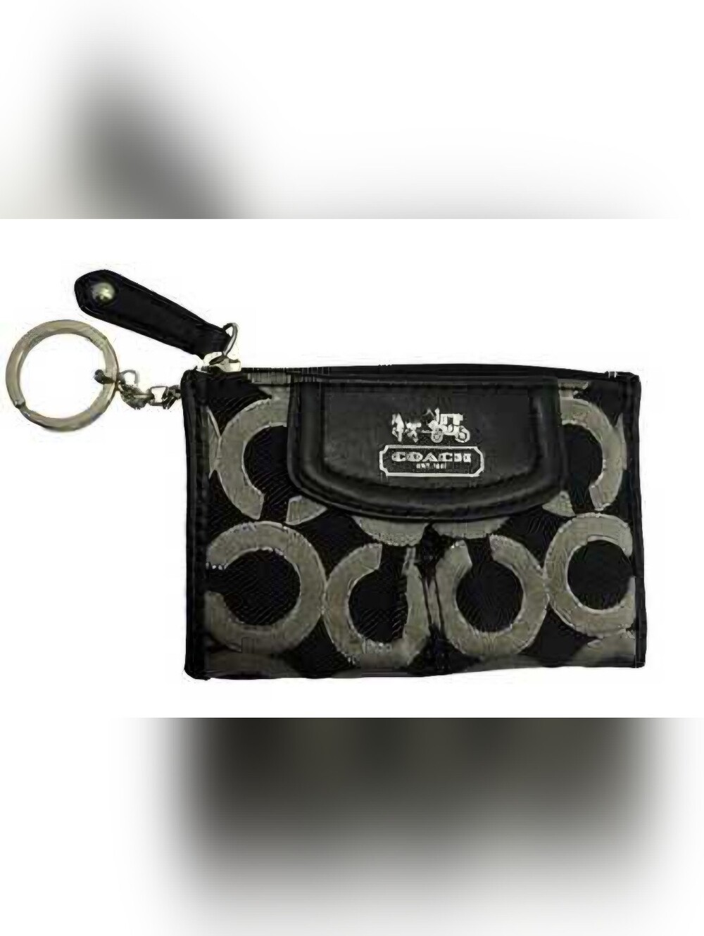 COACH Signature C Mini Skinny ID Case Wallet Black Grey Metallic Monogram Coin